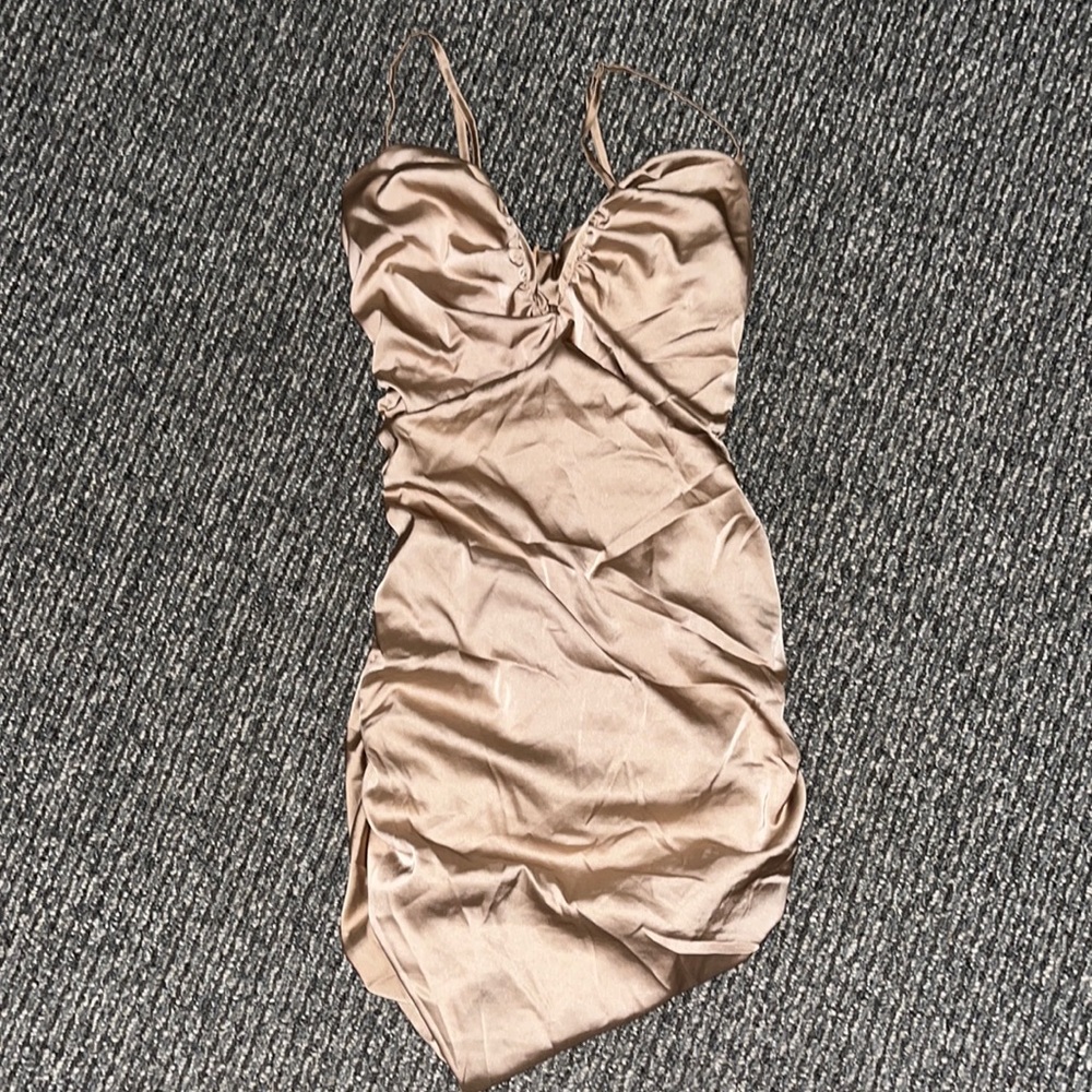 Tan satin mini dress